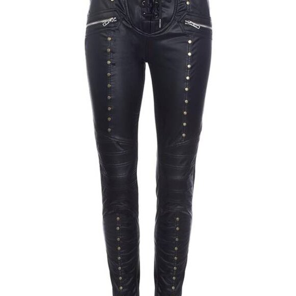 Pretty Attitude Women's Leather Pants With Studs, Size Medium, Black - Picture 1 of 3